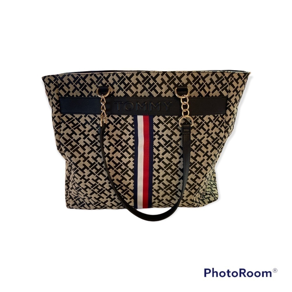 Tommy Hilfiger Shoulder Tote Carry-On Classic Pattern Gold Hardware